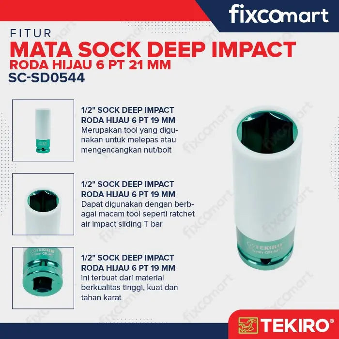 Tekiro Mata Sock Impact 1/2 Inch 19 Mm (Roda Hijau) / Tekiro Sock Seep Impact FIXCOMART