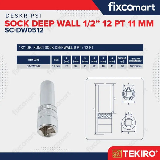 Tekiro Mata Sock Deep Wall 1/2 Inch 12PT 11 mm FIXCOMART