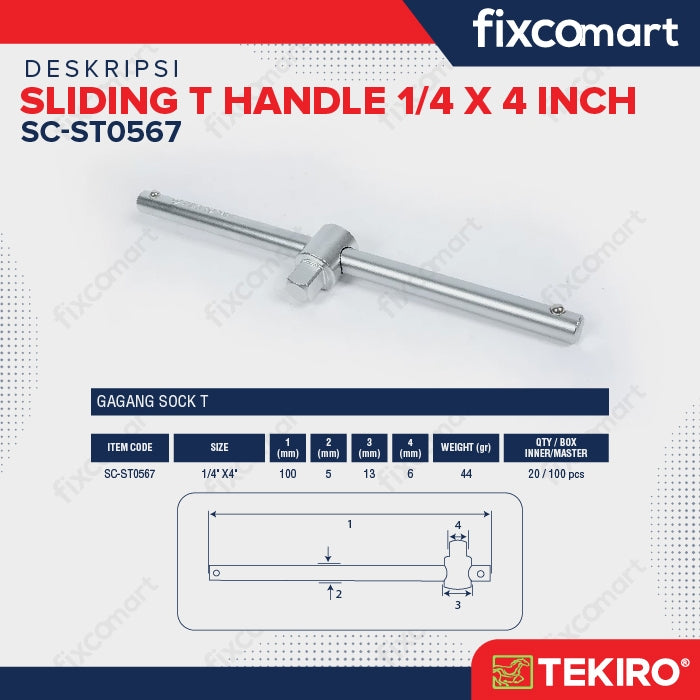 Tekiro Sliding T Handle 1/4 X 4 Inch / Gagang Sock T