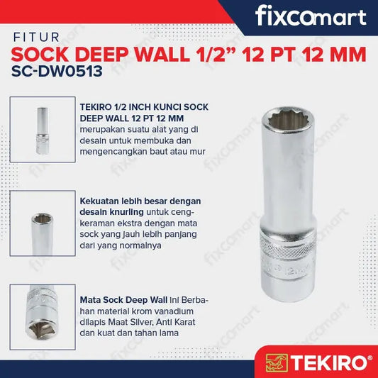Tekiro Mata Sock Deep Wall 1/2 Inch 12PT 12 mm FIXCOMART