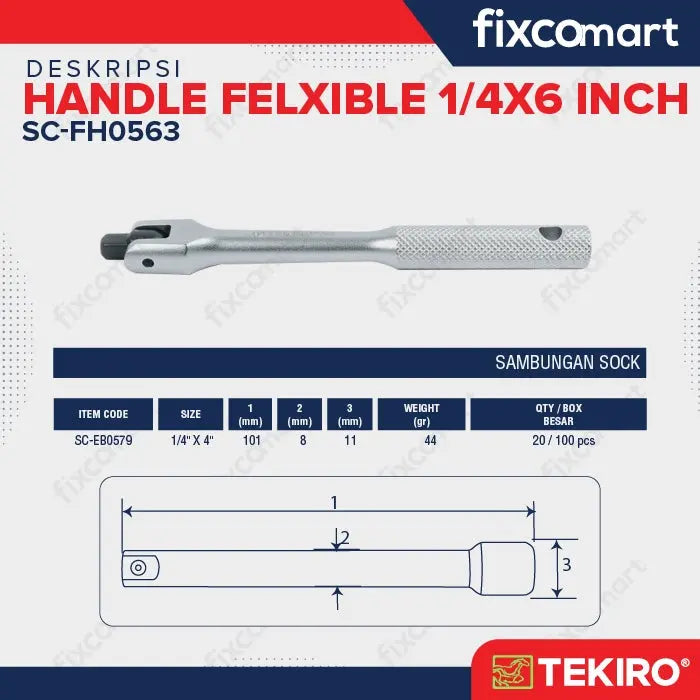 Tekiro Ratchet Handle Felxible 1/4X6 Inch / Gagang Ratchet FIXCOMART
