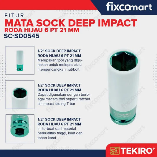 Tekiro Mata Sock Impact 1/2 Inch 21 Mm (Roda Hijau) / Tekiro Sock Seep Impact FIXCOMART