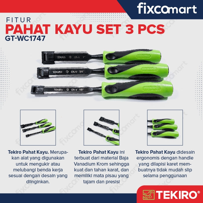 Tekiro Pahat Kayu Set 3 Pcs Pahat Set Tekiro Lengkap Original