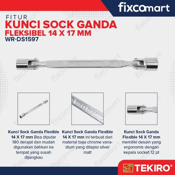 Tekiro Kunci Sock Flexible 14X17 Mm / Tekiro Kunci Sock Ganda FIXCOMART