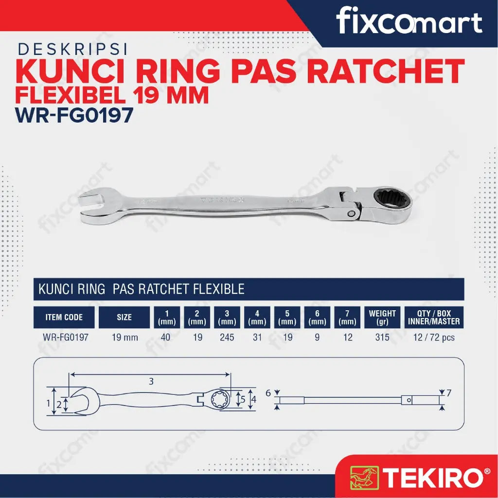 Tekiro Kunci Ring Pas Ratchet Flexibel 19 mm FIXCOMART