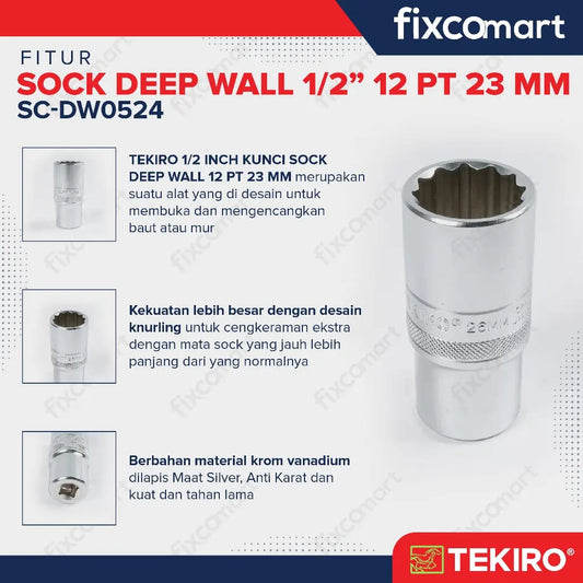 Tekiro Mata Sock Deep Wall 1/2 Inch 12PT 23 mm FIXCOMART