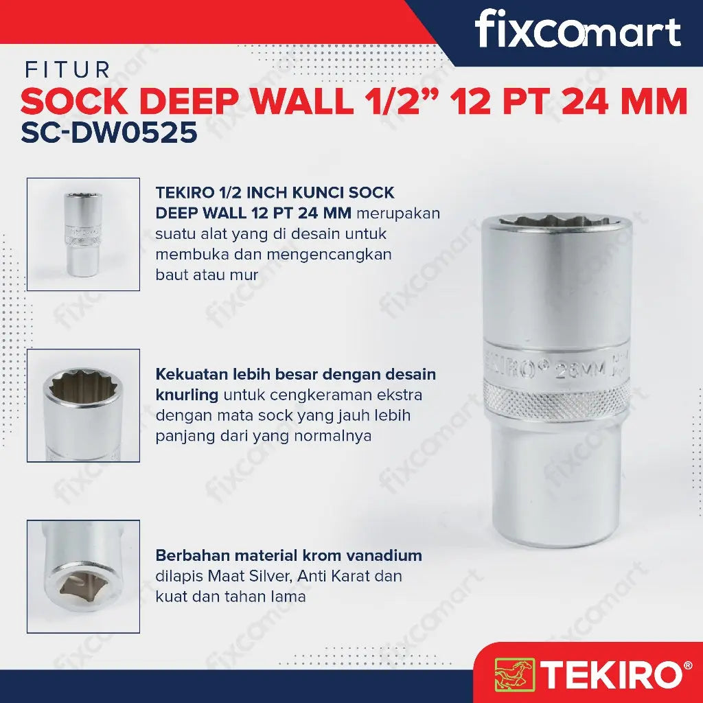 Tekiro Mata Sock Deep Wall 1/2 Inch 24 Mm 12Pt FIXCOMART