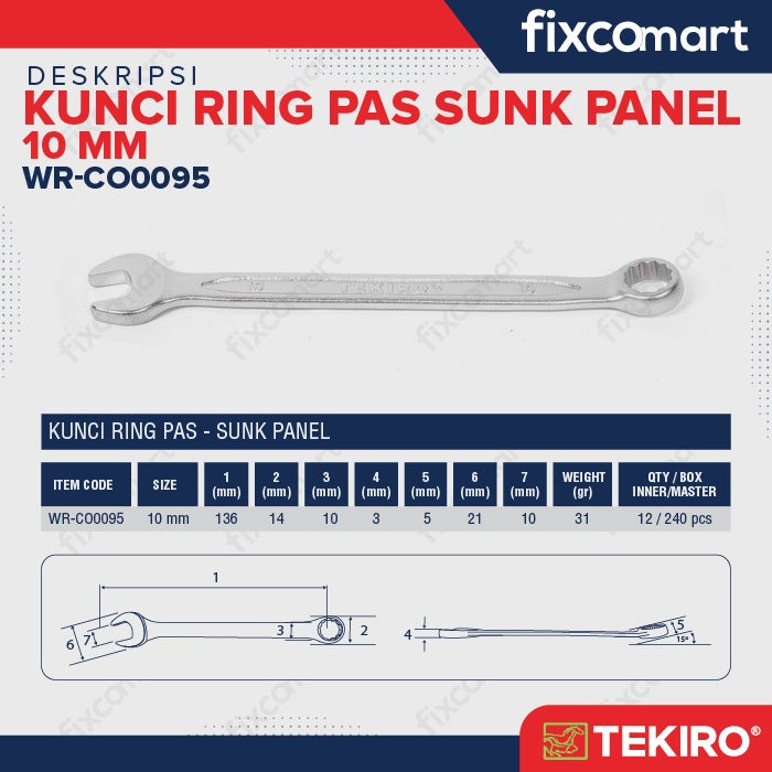 Tekiro Kunci Ring Pas 10 Mm Sunk Panel