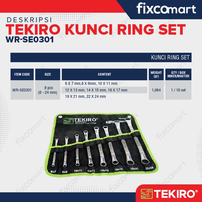 Tekiro Kunci Ring Set 8 Pcs (6-24 Mm) / Tekiro Box End Wrench Set