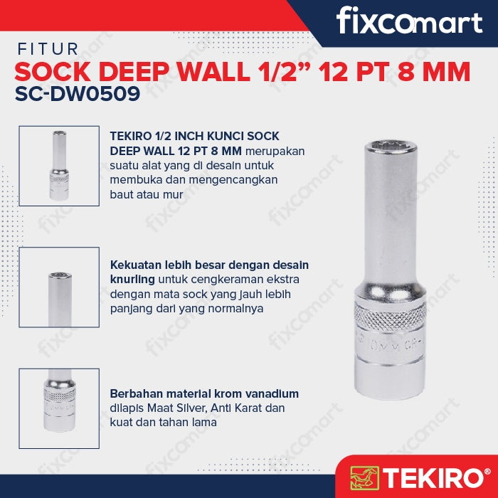 Tekiro Mata Sock Deep Waal 1/2 Inch 8 Mm 12Pt