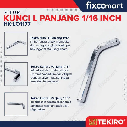 Tekiro Kunci L Panjang 1/16 inch / Hex Key Long FIXCOMART
