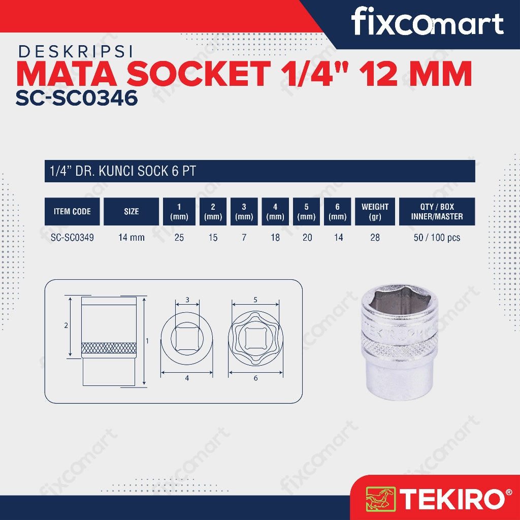 Tekiro Mata Sock 1/4 Inch 14 Mm 6 Pt