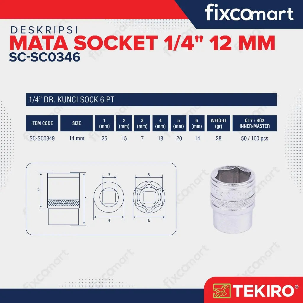 Tekiro Mata Sock 1/4 Inch 14 Mm 6 Pt FIXCOMART