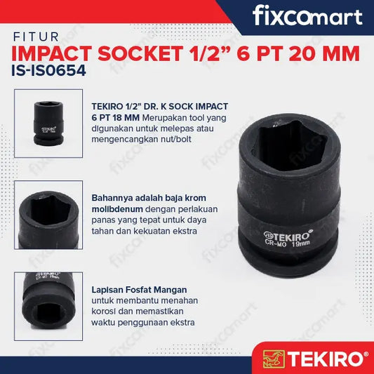 Tekiro Mata Sock Impact 1/2 Inch 18 Mm 6 Pt / Tekiro Socket Impact FIXCOMART