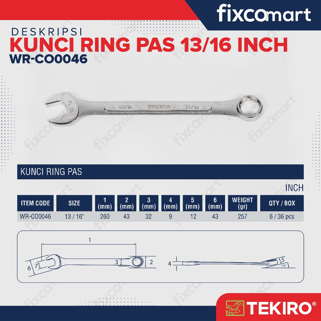 Tekiro Kunci Ring Pas 13/16 Inch