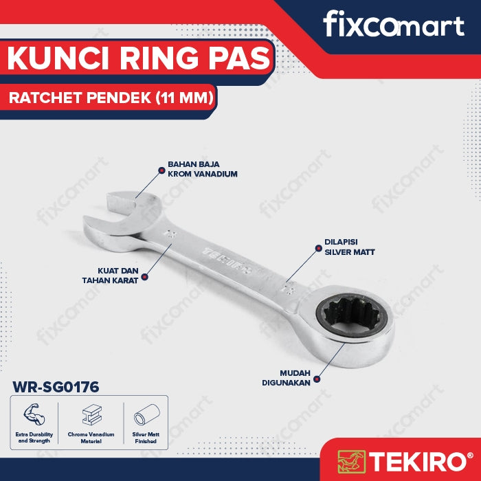 Tekiro Kunci Ring Pas Ratchet Pendek 11 mm
