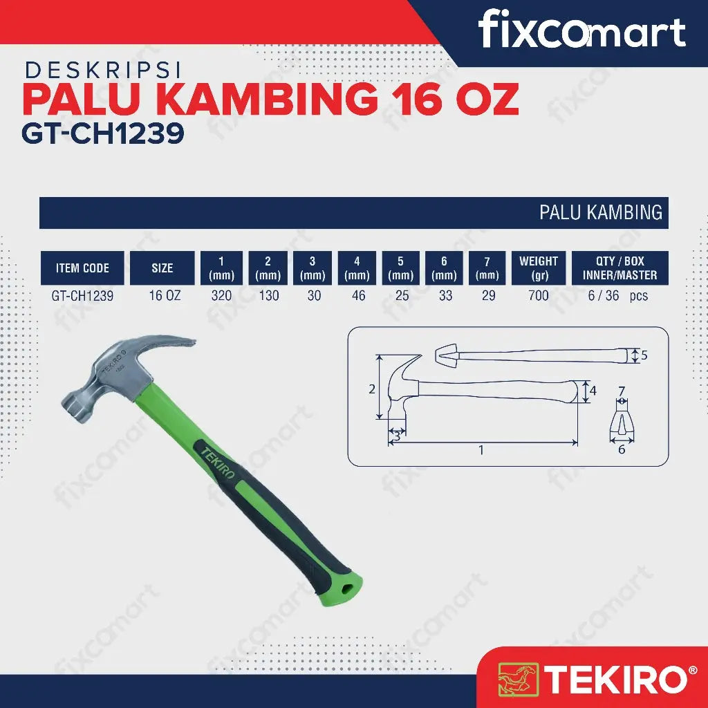 TEKIRO Palu Kambing 16Oz Tekiro / Claw Hammer Tekiro FIXCOMART