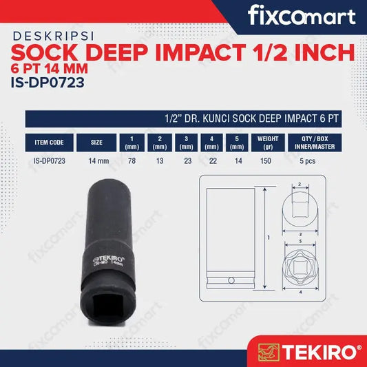 Tekiro deep impact socket 1/2 inch 6 PT 14 mm / mata sock FIXCOMART