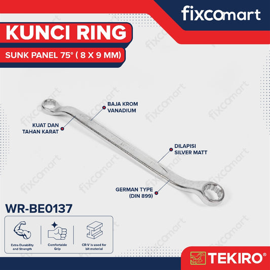 Tekiro Box End Wrench / Kunci Ring 75 Derajat Sunk Panel 8X9 MM