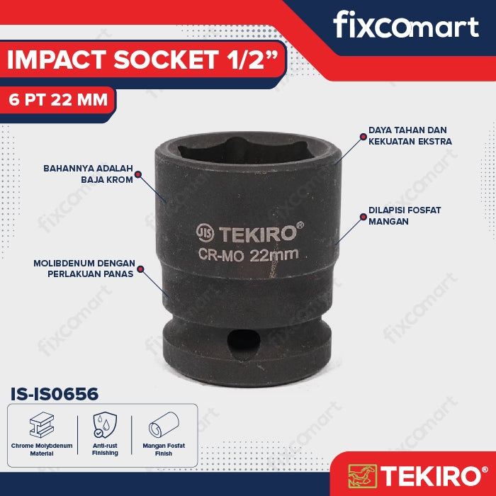 Tekiro Mata Sock Impact 1/2 Inch 22 Mm 6 Pt / Tekiro Socket Impact