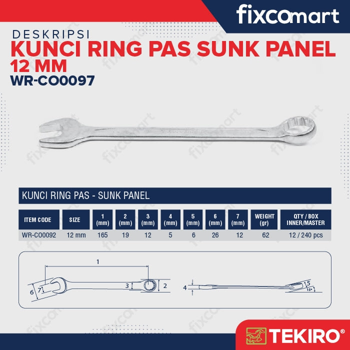 Tekiro Kunci Ring Pas 12 Mm Sunk Panel