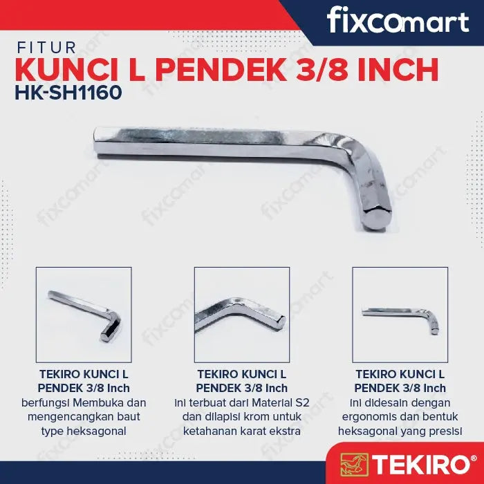 Tekiro Kunci L Pendek 3/8 inch / Hex Key Short FIXCOMART
