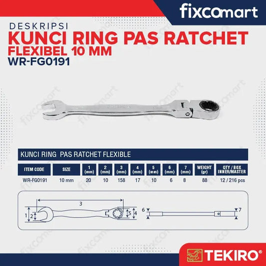 Tekiro Kunci Ring Pas Ratchet Flexsibel 10 mm FIXCOMART