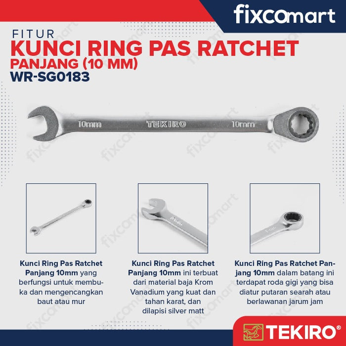Tekiro Kunci Ring Pas Ratchet Panjang 10 Mm