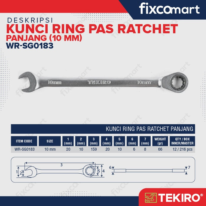 Tekiro Kunci Ring Pas Ratchet Panjang 10 Mm