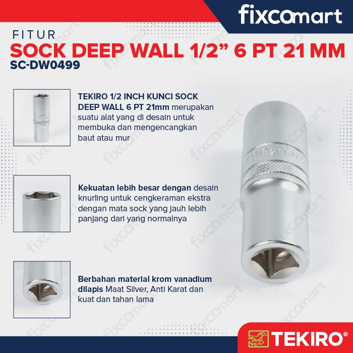 Tekiro Mata Sock Deep Waal 1/2 Inch 21 Mm 6Pt
