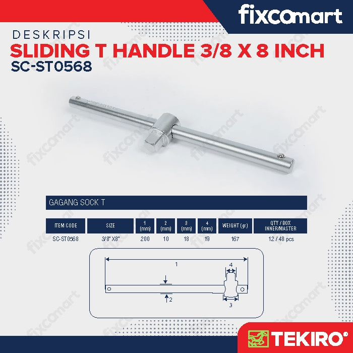 Tekiro Gagang Sock T 3/8 X 8 Inch / Tekiro Sliding T Handle
