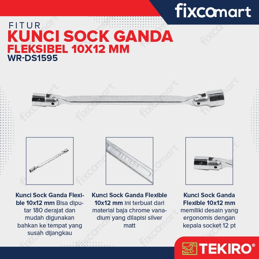 Tekiro Double Swivel Wrench / Kunci Sock Ganda Flexible 10X12 Mm