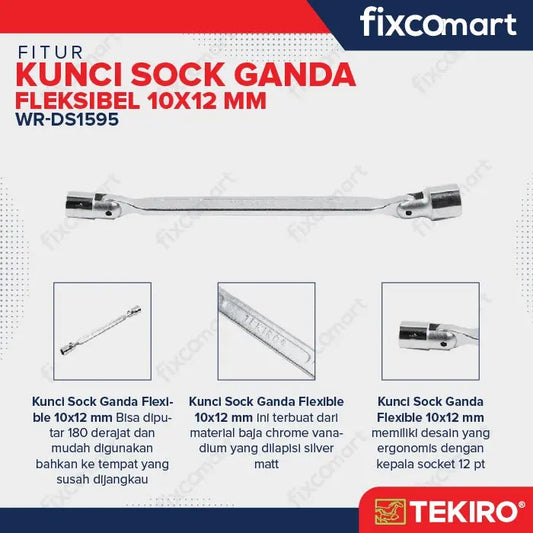 Tekiro Double Swivel Wrench / Kunci Sock Ganda Flexible 10X12 Mm FIXCOMART