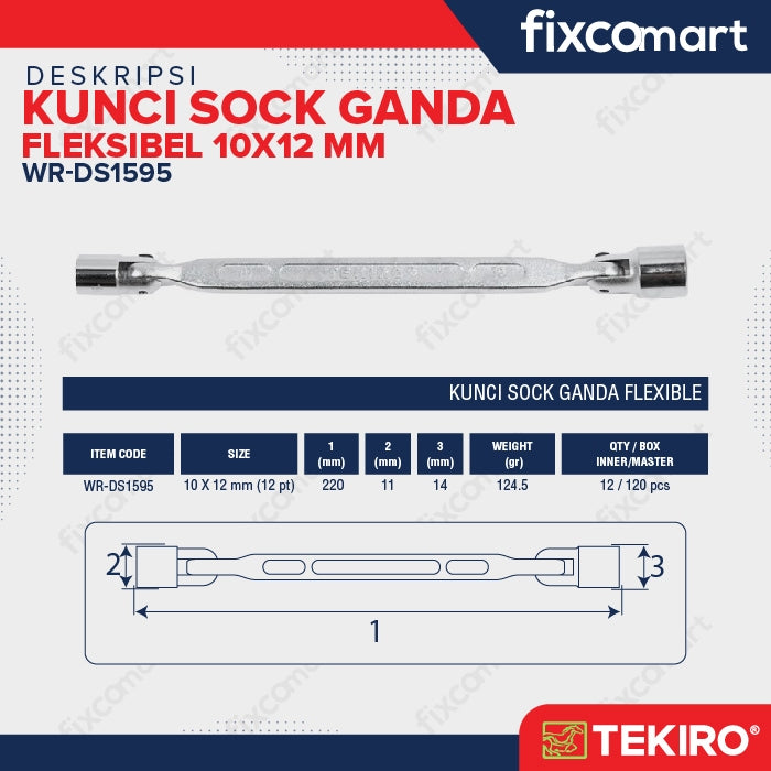 Tekiro Double Swivel Wrench / Kunci Sock Ganda Flexible 10X12 Mm