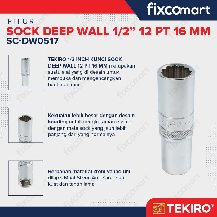 Tekiro Mata Sock Deep Wall 1/2 Inch 16 Mm (12Pt)