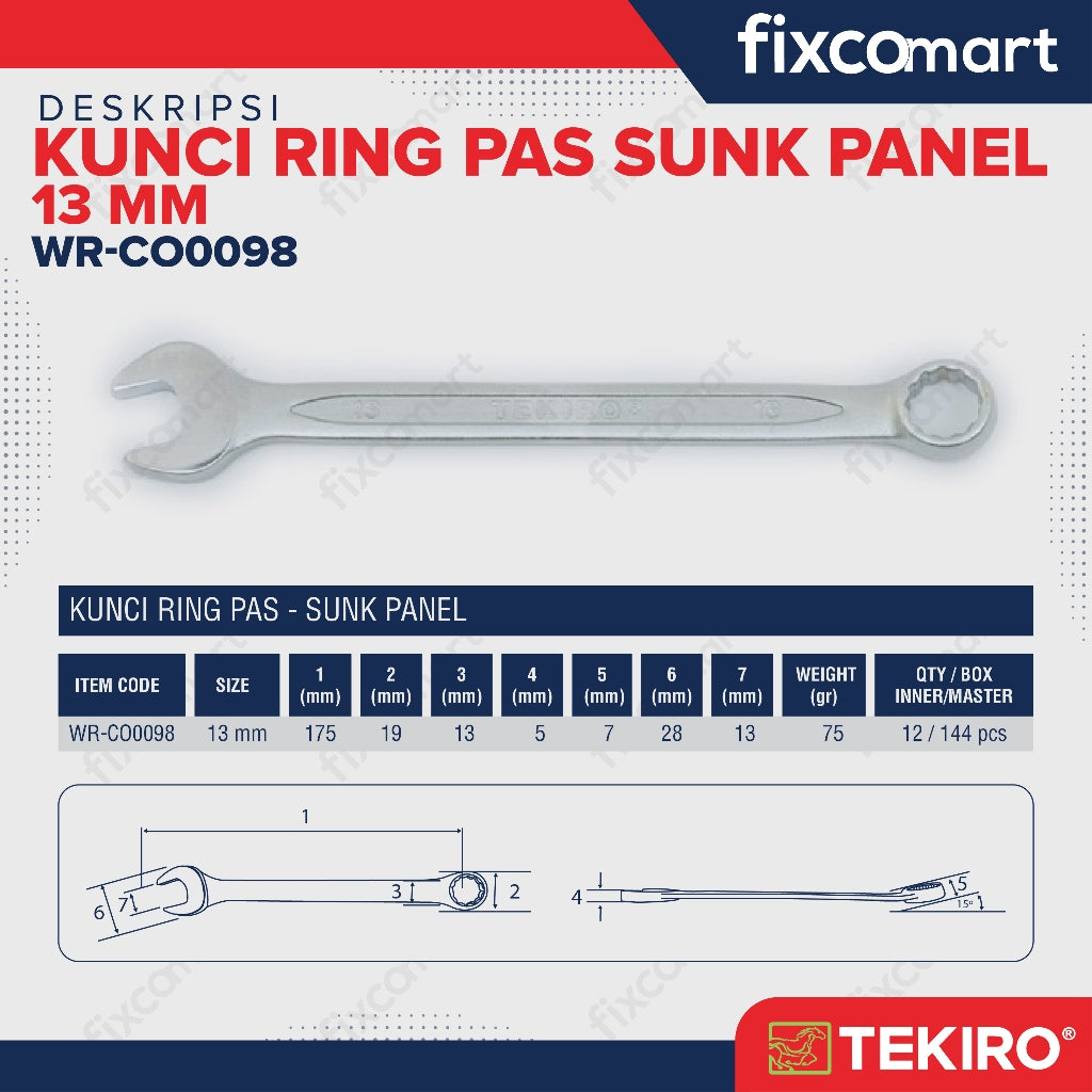 Tekiro Kunci Ring Pas Sunk Panel 13 mm - Combination Wrench