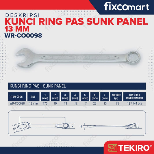 Tekiro Kunci Ring Pas Sunk Panel 13 mm - Combination Wrench
