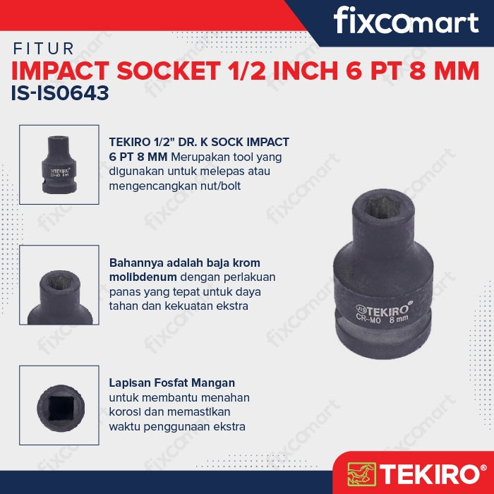 Tekiro Mata Sock Impact 1/2 Inch 8 Mm 6 Pt / Tekiro Socket Impact