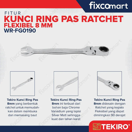 Kunci Ring Pas Ratchet Flexsibel 8 mm FIXCOMART