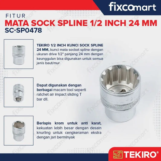 Tekiro Mata Sock Spline 1/2 Inch 24 mm / Tekiro Spline Socket FIXCOMART