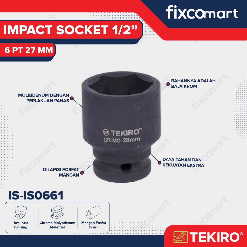 Tekiro Mata Sock Impact 1/2 Inch 27 Mm 6 Pt / Tekiro Socket Impact