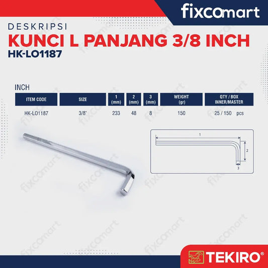 Tekiro Kunci L Panjang 3/8 inch / Hex Key Long FIXCOMART