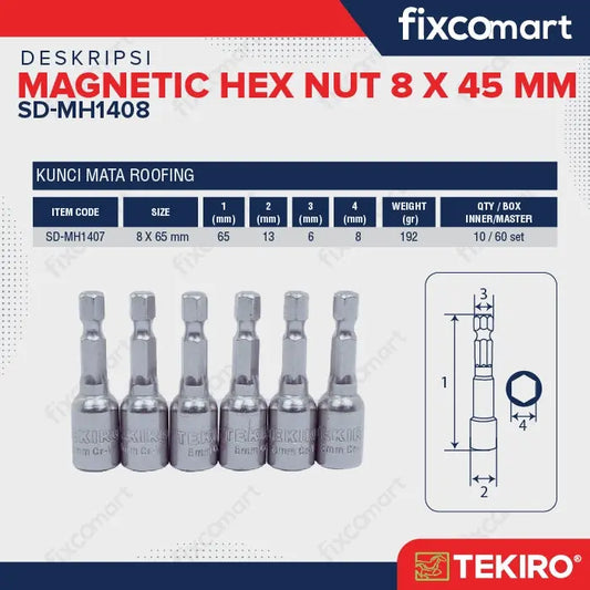 Tekiro Magnetic Hex Nut 10 X 65 mm / Kunci Roofing FIXCOMART
