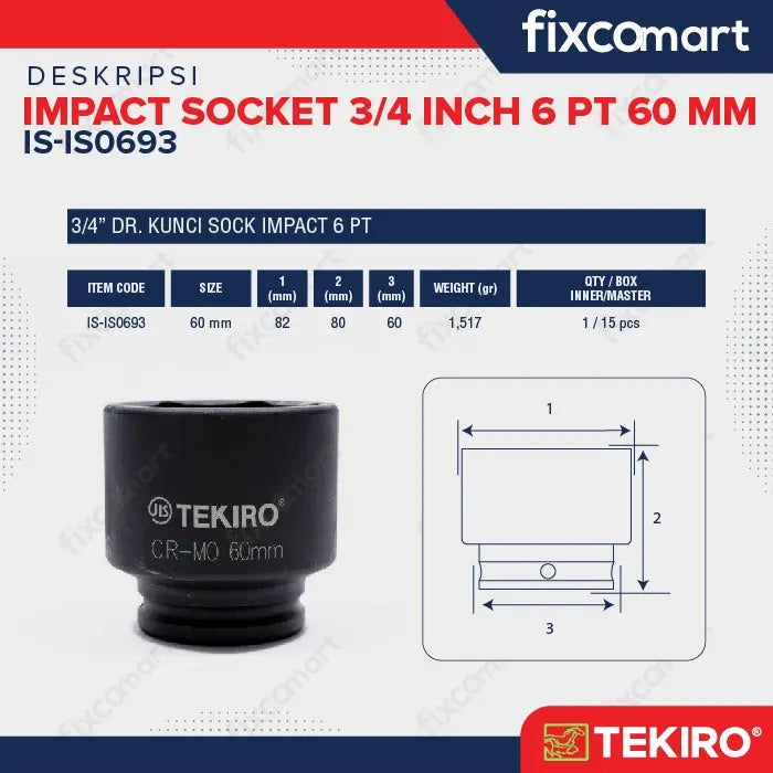 Tekiro Mata Sock Impact 1 Inch 32 Mm 6Pt FIXCOMART