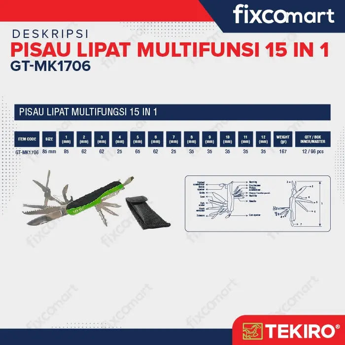Tekiro Pisau Lipat Multifungsi 15 In 1 FIXCOMART