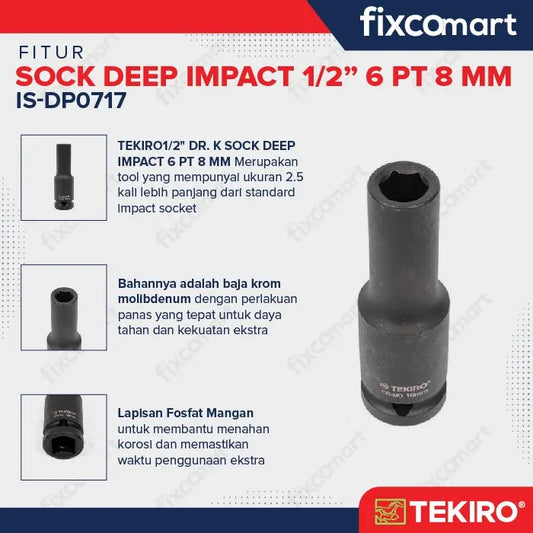 Tekiro Mata Sock Deep Impact 1/2 Inch 8 Mm 6Pt FIXCOMART