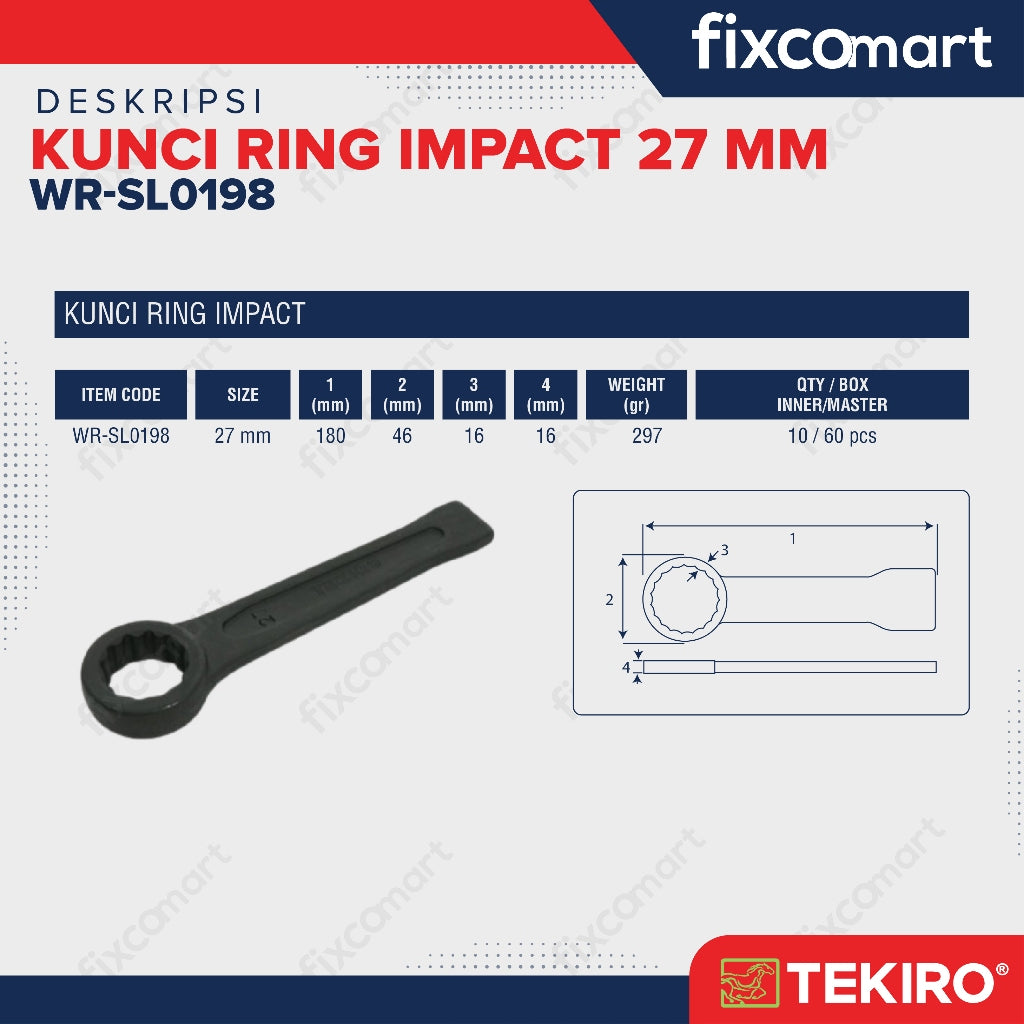 Tekiro Kunci Ring Ketok Pukul 27 mm / Tekiro Slogging Wrench 27 mm