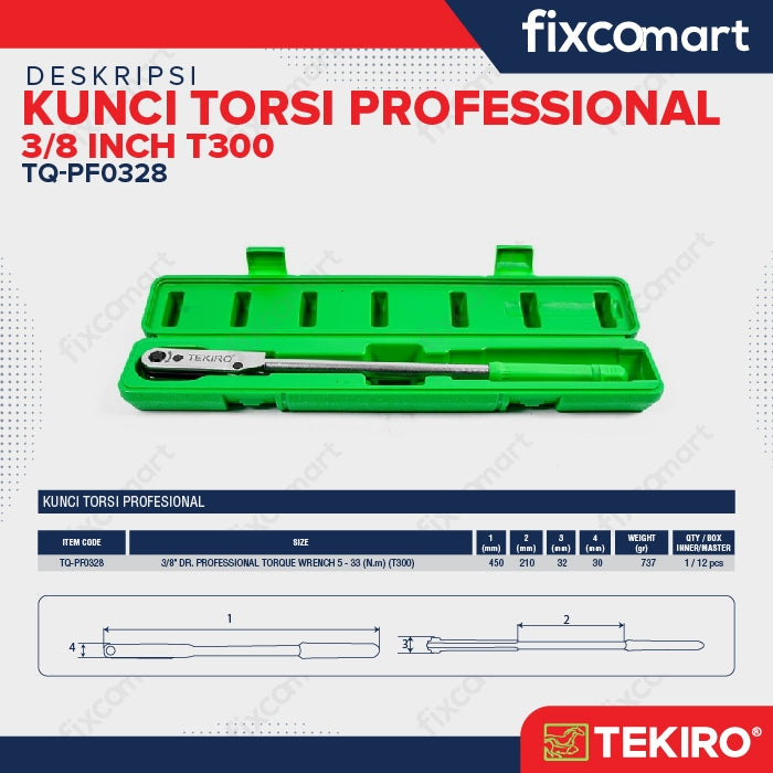 TEKIRO Professional Torque Wrench / Kunci Torsi Professional 3/8" T300