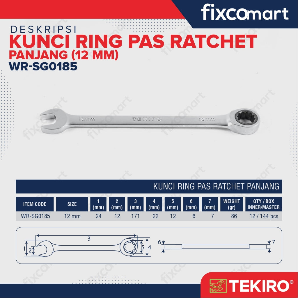 Tekiro Kunci Ring Pas Ratchet Panjang 12 Mm