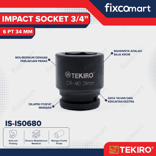 Tekiro Socket Impact 3/4 Inch 34 Mm 6 Pt / Mata Sock Impact